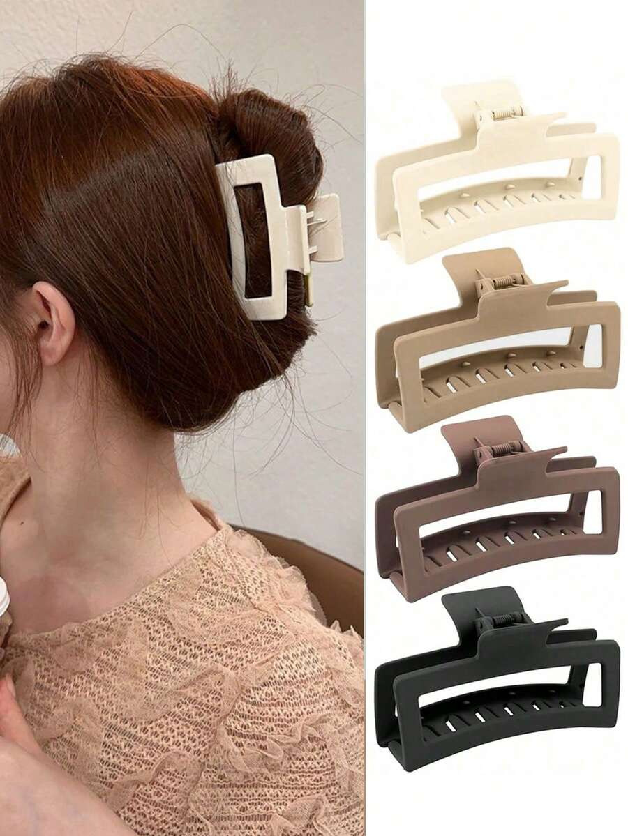 女士简约纯色方形轻质塑料发夹，时尚百搭简约发夹，适合日常外出、淋浴、洗脸、化妆夏季发夹发夹发夹发夹发夹 - 彩色 - 查看 1