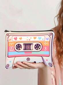 Bolsa de maquillaje con impresión plana 2D de la cinta de cassette vintage "She's So Unusual" de los años 80, un divertido regalo de cultura popular para amantes de la música, con cremallera y diseño retro, lavable a mano, colores mixtos, de vuelta a la escuela