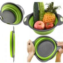 Colador plegable, colador plegable de silicona con asas de plástico, colador de cocina plegable para drenar pastas, frutas, verduras, coladores de silicona y coladores de alimentos, cestas de drenaje de filtro plegables, colador de cocina para lavar platos.
