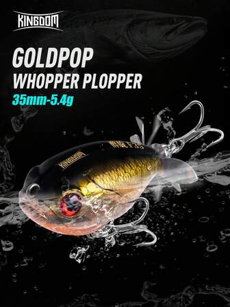  Señuelo de pesca de superficie tipo wobbler Kingdom GoldPop de 35mm y 5.4g, con hélice, flotante, para pesca de lucio, cebo duro artificial