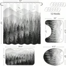 4 Pcs Funny Cat Shower Curtain Set With Rug Teal Blue Sea Ocean Bathroom Sets With Waterproof Fabric Shower Curtain And Non-Slip Rugs Toilet Lid Cover Bath Mat Decor With Hooks - Black - View 7