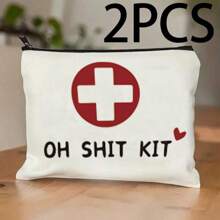 2Pcs Unscented Canvas "OH KIT" Emergency Travel Toiletry Bag, Unisex, For Medications And Essentials Makeup Bag School Supplies Travel Essentials Make Up Bag Holiday Essentials Cosmetic Bag Makeup Bags Makeup Pouch Makeup Organizer Holiday Winter Women Gifts For Women Make Up Organizer Makeup Storagevacation Summer Back To School School Stuff Bag For School Travel Bag For Women Makeup Bag For Travel