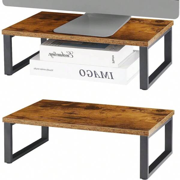 Rustic Style Office Computer Monitor Riser Stand Desk Display Shelf Laptop Holder