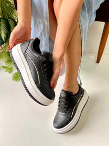 Women's Casual Flatform Tennis Shoes Comfortable Everyday Gym Bloqueirinha - 黑色 - 查看 2