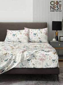 Set de 4 cearșafuri cu model de frunze de flori din grădină botanică, 1 cearșaf cu elastic, 1 cearșaf plat și 2 fețe de pernă, set de saltea cu protecție (fără miez de pernă), set de cearșafuri de lux, dimensiune King Queen, dimensiune Full TWIN, cearșaf cu buzunar adânc, față de pernă de până la 29,8 cm, moale, respirabil, fără șifon, mai bun pentru somn, stil hotelier de lux, cadou pentru mama, tata, prietenul, lenjerie de pat pentru școală, lenjerie de pat pentru școală, set de lenjerie de pat pentru școală. - Multicolor - Vizualizare 5