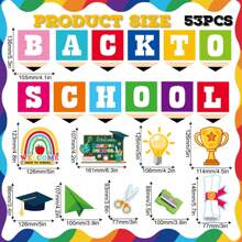 School Season Wall Stickers Cartoon Self-Adhesive Card School Bulletin Board Classroom Chalkboard Party Supplies Decorative Cutouts, A Set Of 53pcs Contains 37 Patterns + 16 Borders + 100 Grains Of Point Glue
