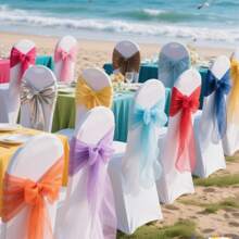 10pcs Organza Chair Sash, Organza Bowknot Chair Back Decor For Dining Table, Wedding Supplies, 18cm Width, 275cm Length, Need DIY To Tie Into Butterfly Shape, Gauze Decorative Ribbon For Party, Graduation, Wedding, Ceremony, Packaging