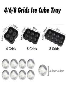 Large Round Ice Cube Silicone Ice Cube Tray Big Ice Cube Mold Reusable Ice Mold Ball For Ice Mould 4/6/8 Grid Ice Ball(BLACK)