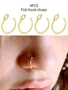 4pcs Fake Nose Rings, Stainless Steel Fake Lip Rings, Nose Clips, C-Shaped Lip Rings, No Piercing Required, Punk Style Body Jewelry, Unisex, Painless Wear