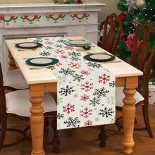 1pc Snowflakes, Gingerbread Man, Christmas Tree And Other Christmas Element Patterns Table Flag, Made Of 72 Inch Knitted Polyester Fiber, Used For Holiday Gathering Tables, Home Kitchen Decoration Gatherings, And Gifts