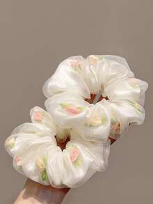 1 件花卉网状发圈，甜美优质发带，适合马尾辫、卷发、发圈、发圈、发圈、卷发配饰 - 白色 - 查看 2