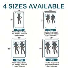 2/3pcs Waterproof Mattress Protector Set - Ultra Breathable & Cloud-Soft, Noiseless Sleep With Non-Slip Grip | Luxury Envelope-Closure Pillowcases (White/Blue/Gray/Dark Green) - All-Season Comfort, Easy-Care & Wrinkle-Resistant - Fits 8-12" Mattress (Pillow Insert Not Included) - 灰色 - 查看 3