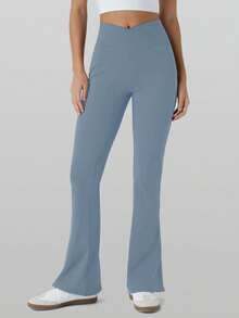RUNONWHEELS 5 High Waist Flared Pants Daily Fitness Sports Leggings, Women Butt Lifting Yoga Leggings,Women's High-Waisted Cross Design Flared Leggings Suitable - 淺藍色 - 查看 5
