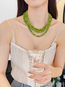 Summer Handmade Beaded Necklace, Natural Olive Stone Choker, 6mm/8mm/10mm/12mm Beads, Suitable For Daily Wear