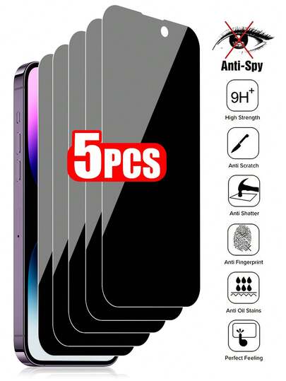 5 件隐私屏幕保护膜适用于 11 12 13 14 15 Pro Max Plus，防窥私人钢化玻璃防刮擦外壳友好，防摔、防爆、防油、防刮擦涂层，适合生日、家人、朋友的礼物，防窥视，手机屏幕保护膜，手机配件