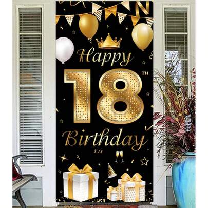 18th Happy Birthday Black And Gold Background Arch, Gold Balloon Gift Background Board, Party Banner Decoration, Birthday Celebration Party Supplies, Photo Booth Decor