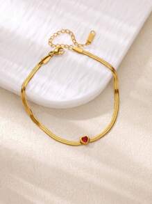 1PC Zirconia Birthstone Heart Anklets For Women Gold Color Stainless Steel Heart Anklet Wedding Birthday Luxury Jewelry Gift