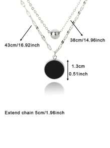 European & American New Round Pendant Necklace, Minimalist Black Color, Layered Design, Fashionable Clavicle Chain Jewelry For Women