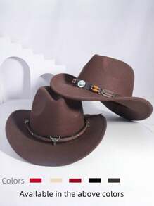 2 pièces Chapeau de cow-boy, chapeau de plage, chapeau Panama, chapeau de soleil, chapeau de cow-girl en feutre doux, fedora unisexe avec décoration de tête de bétail brodée, style bohème pour l'extérieur