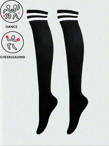 1 Pair Of Women's Long Socks, Black And White Striped Knee High Socks, Comfortable High Stretch High Help Long Socks, Seasonal Knee High Socks, Fashionable Calf Knee High Socks, Suitable For Stage Performances, Party Events, Sexy Club Outfits, College Style Maid Outfits, Attending Various Parties, Etc., Y2k, Cozy