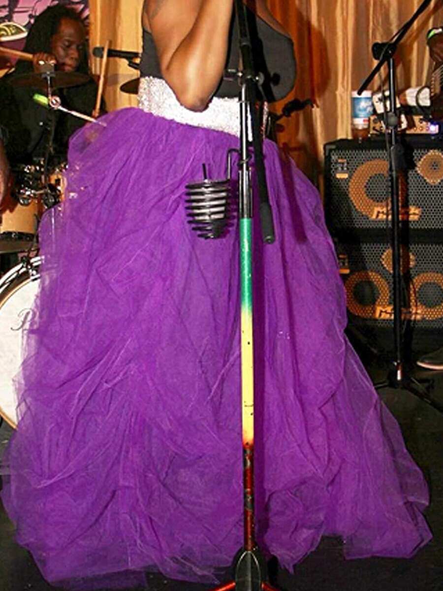 Women Long Tulle Tutu Skirt High Waist Layered A-Line Puff Mesh Skirt Floor Length Split Half-Dress Princess Skirt - 紫色 - 查看 1