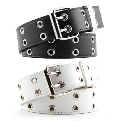 Cinto estilo punk com ilhós e decoração de corrente, cinto unissex de couro sintético hip hop para o verão, escola