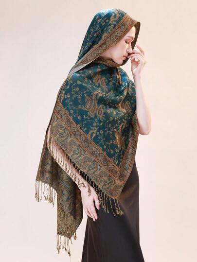 1 pieza Chal multicolor vintage impreso de 200*68cm con estampado de anacardo, gran tamaño, chales y bufandas para dama, pañuelo de cabeza con estampado de cachemira, cobertor de playa, sarong con flecos largos, suave y liviano, multifuncional, clásico, moda, todo va bien como regalo de viaje