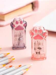 Cute Cat Paw Pencil Sharpener, Manual Office, Home And School Supplies Pencil Sharpener With A Lid, Pink And Grey Pencil Sharpener, Small Handheld Pencil Sharpener, Cat Paw Manual Pencil Sharpener Accessories, Office, Home And School Supplies, Cat Paw Shape With A Lid Suitable For Children, Adults And Students, School Supplies, Student Awards, Children's Gifts, Pencil Sharpener Accessories, Pink And Grey Back To School