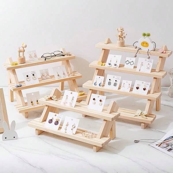 Supporto in legno a gradini per gioielli, rastrelliera espositiva accessori creativa, organizer per gioielli e oggetti d decorativi, necessità estiva per le donne, organizer per viaggi e regali per back to school