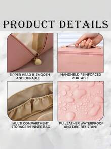Bolsa cosmética impermeable de PU, bolsa cosmética portátil, bolsa de almacenamiento de cosméticos, bolsa de maquillaje de gran capacidad y doble capa, adecuada para cosméticos, productos de cuidado de la piel, almacenamiento de cosméticos y almacenamiento.