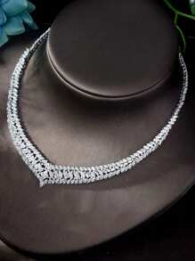 1 Set High-End Dazzling Necklace Earrings Cubic Geometric Set Necklace Earrings Bracelet Zirconia Suitable For Party Evening Party Gift Bridal Hostess Dress Accessories