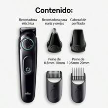 Kit All-In-One Series 3, Recortadora de Barba, Nariz. Orejas y Cabello para Hombre 5en1, 40 Longitudes de corte, Lamina ultraafilada, Lavable - Ninguno - Ver 3