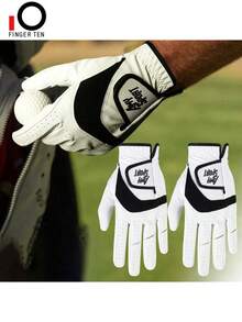 FINGER TEN Golf Gloves Men Left Hand Right 2 Packs Leather All Weather Grip Soft Breathable Flexible For Men