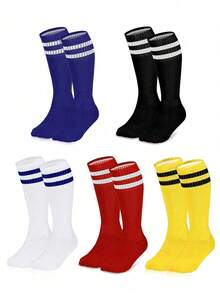 1 Pair Kids Breathable Sports Training Football Socks, Striped Knee High Socks For Girls And Boys, Baseball, Softball, Sports, Children Aged 2-12, Kids School PE And Knee High Sports Socks - Multicolor - View 2