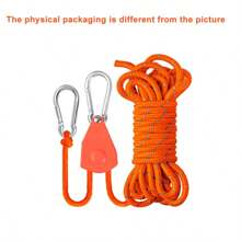 1pc, Four Meter Portable Adjustable Fixed Tent Height Tie Rope, Pulley Camping Rope, Canopy Windproof Rope Pulley Tensioner Adjuster Reflective Rope Hook, Outdoor Camping Tent Rope Pulley Adjustment Buckle, Used For Quick Setting Of Canopies, Canopies, Kayaks And Canoes, Outdoor Tents, Pet Towing Rope (Actual Packaging Does Not Match Picture)