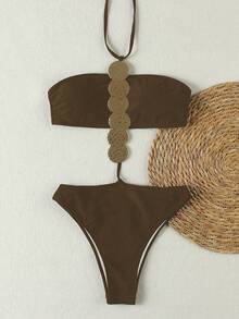 欧美风纯色性感女士连体吊带泳衣