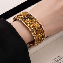 1pc Stainless Steel 18K Colored Crystal Bangle Bracelet For Women, Fashionable European & American Style Suitable For Party, Date, Office Wear