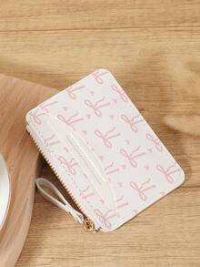 粉色蝴蝶结爱心图案拉链小钱包零钱包小钱包双折超薄女士钱包迷你薄、轻便、多层便携、身份证、信用卡简约、时尚、现代、商务、周年纪念、生日礼物、礼物、女孩、女士、女性、学校宿舍和返校用书包 - 白色 - 查看 3