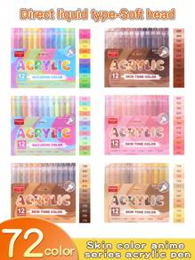 GuangNa 72/24/12 Colors Direct Liquid Acrylic Marker Pens, Students Use Art Professional Drawing Drawing Color Soft-Head Marker Paper-Tight Stackable Diy Graffiti Coloring Book Coloring Pen Can Draw Glass Stone Waterproof Body Painting Brush Christmas Gift Back To School
