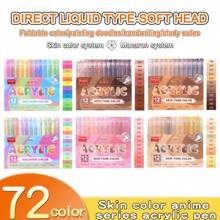 GuangNa 72/24/12 Colors Direct Liquid Acrylic Marker Pens, Students Use Art Professional Drawing Drawing Color Soft-Head Marker Paper-Tight Stackable Diy Graffiti Coloring Book Coloring Pen Can Draw Glass Stone Waterproof Body Painting Brush Christmas Gift Back To School