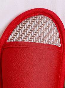 Women's Red Linen Slip-On Slippers, Summer New Breathable Anti-Slip Linen One-Toe Flip Flops, Casual Couple Style Open Toe House Slippers