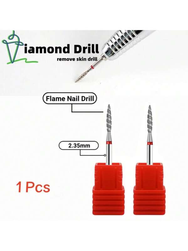1 pièce Foret à ongles en diamant, accessoire de meulage en spirale pour manucure, outil de coupe de cuticules en forme de flamme tornado 3/32"