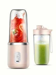 1 pieza Licuadora/Exprimidor portátil 2 en 1 con diseño de doble vaso, cuchillas de acero inoxidable, recargable por USB, fácil de limpiar para hacer smoothies, cubitos de hielo, uso en cocina y exterior, regalo perfecto para el Día de San Valentín y Día de la Madre | Diseño moderno y elegante | Plástico ABS grado alimentario