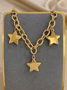 1 件夏季五角星形吊坠可调节手链，适合女士女孩，18K 镀金不锈钢粗链，妈妈礼物，教师礼物，波西米亚风夏季海滩旅行派对必备品，狂欢/舞会/派对/日常配饰，金黄色珠宝，返校礼物，生日礼物 - 彩色 - 查看 2