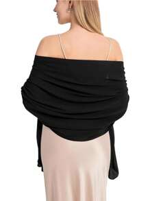 1 Stück modischer, weicher Chiffon Schal Schultertuch für Abendkleid, Hochzeitsschal, Brautschal, Damen Boho Schwarzer Schal