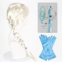 1pc  Frozen Princess  Long Braid Animated Role Playing Wig Flower Hair Clip Party Costume Princess Wig Halloween Wear To Weave Wig Braid Cartoon Character Wig Manga Wig Thanksgiving Birthday Gift Christmas