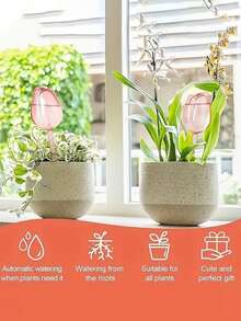 1pc Pink Tulip Plant Watering Balls, Self-Watering Bulbs, Automatic Devices Watering Globe For Plants, Self-Watering System Narrow Outlet For Prolonged Dropping, For Indoor Outdoor Potted Plants, Vacation Plant Care, Water Conservation Device - Multicolor - View 4