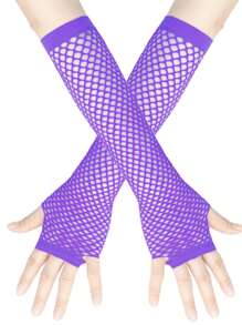 1 Pair Women Long Fingerless Fishnet Gloves, 80s Party/Halloween Party Decor