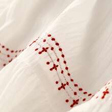 Women's Linen Long Dress Embroidered Crew Neck Short Sleeve Flowy Pleated Summer Casual Maxi Dresses With Pockets - 白色 - 查看 4