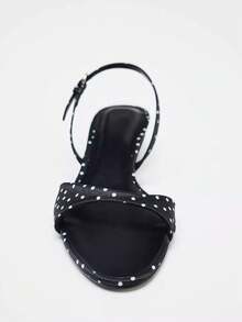 女士时尚经典露趾波尔卡圆点小猫跟露跟凉鞋，日常穿着女士黑色凉鞋 - 黑色 - 查看 2